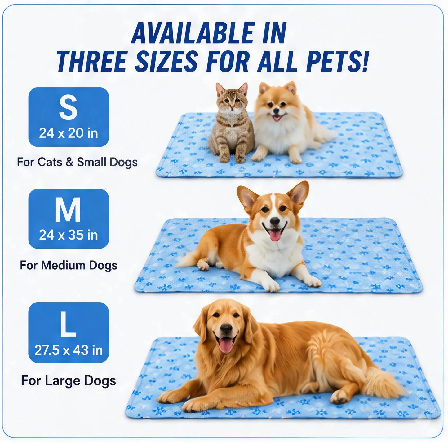 Pet Cool Pad - Washable Gel, Waterproof Ice Silk Pad for Dogs & Cats, Suitable for Couch, Crate (Sizes S-L)